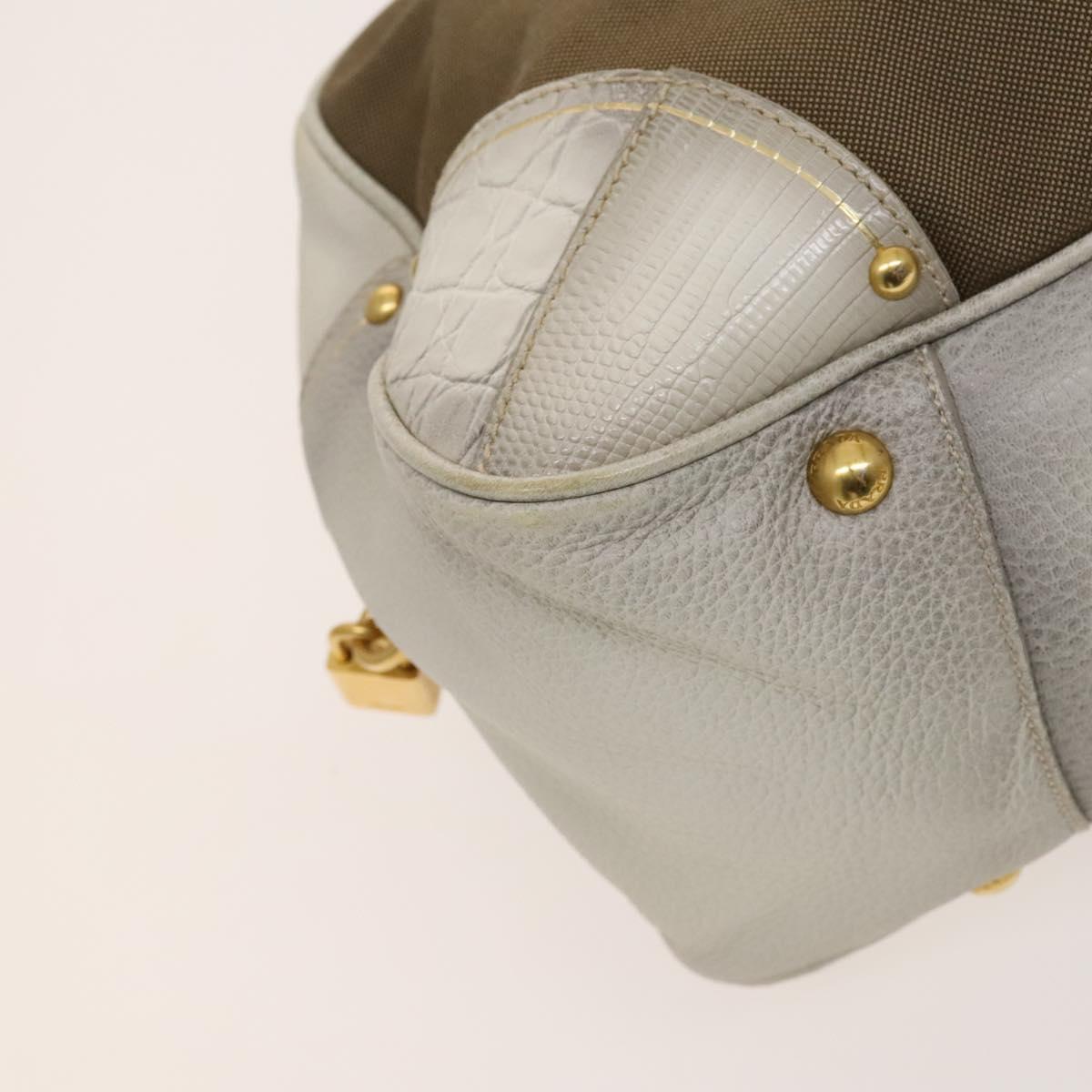 PRADA Hand Bag Canvas 2way Beige Gold Auth 117858