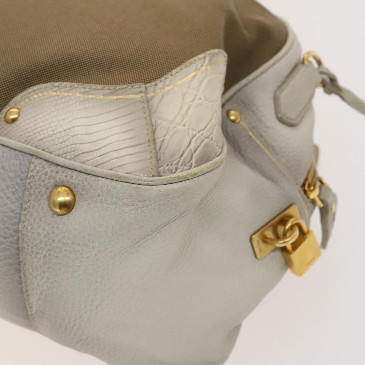 PRADA Hand Bag Canvas 2way Beige Gold Auth 117858