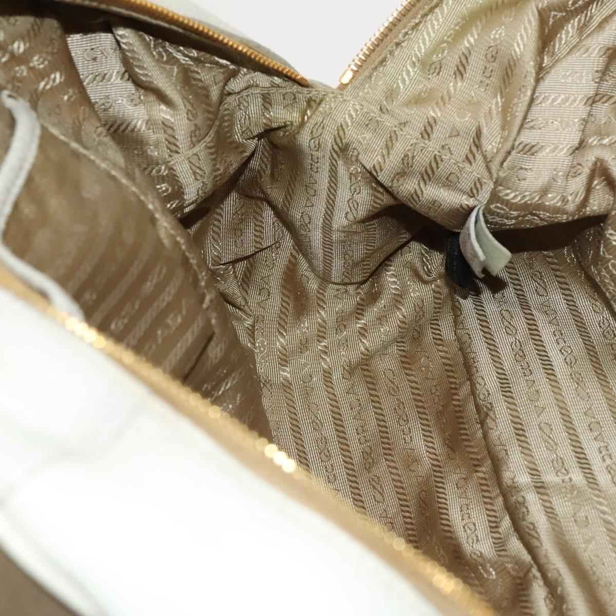 PRADA Hand Bag Canvas 2way Beige Gold Auth 117858