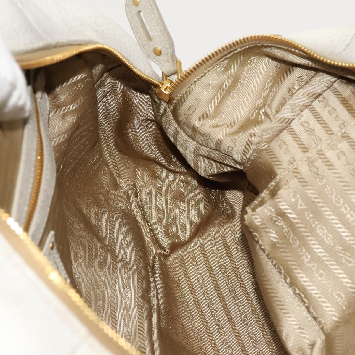 PRADA Hand Bag Canvas 2way Beige Gold Auth 117858