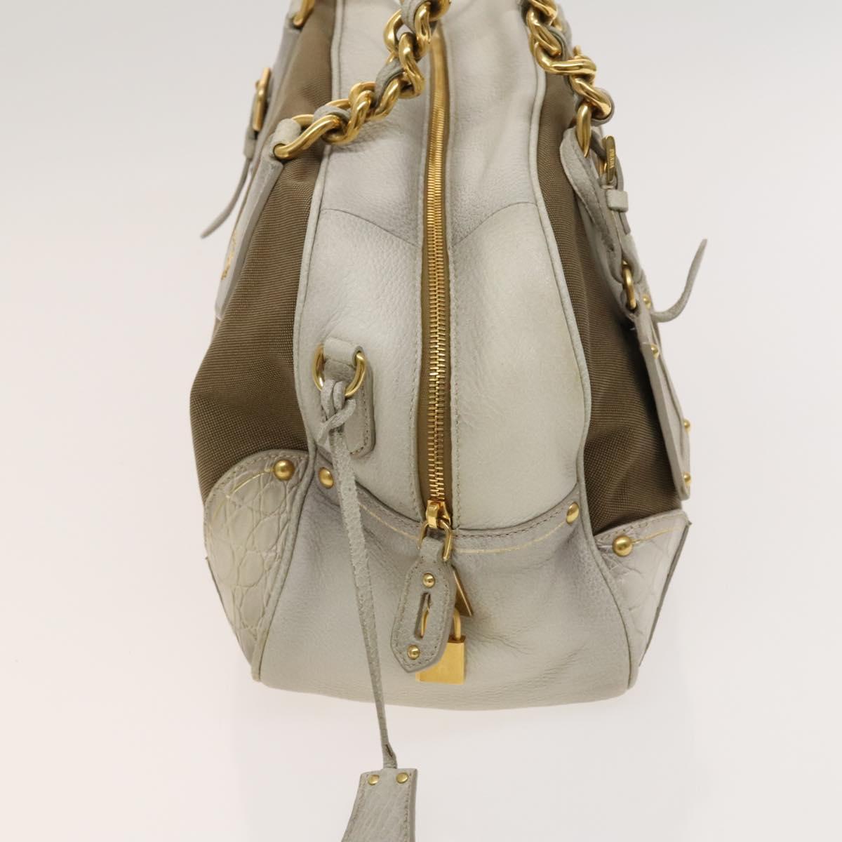 PRADA Hand Bag Canvas 2way Beige Gold Auth 117858