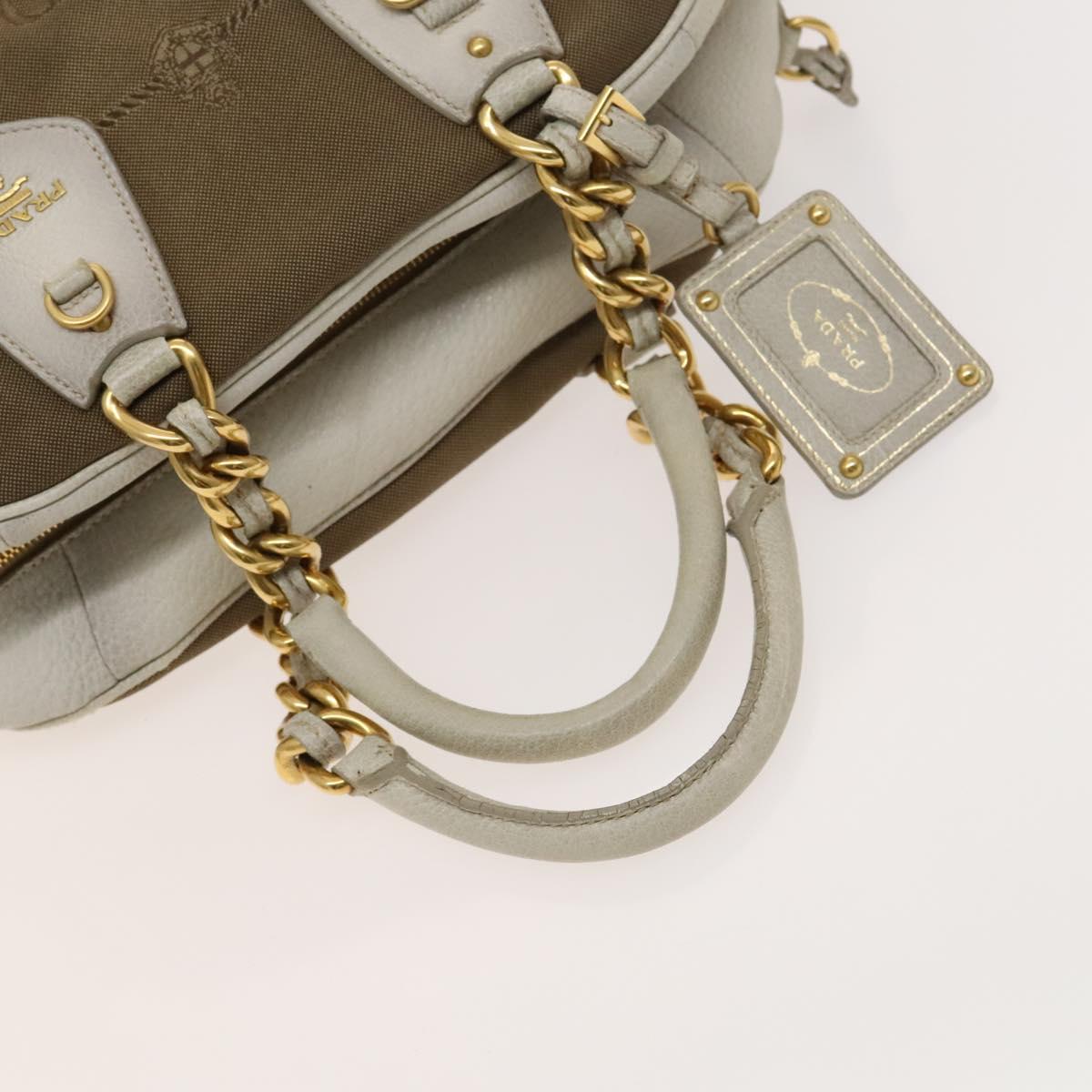 PRADA Hand Bag Canvas 2way Beige Gold Auth 117858