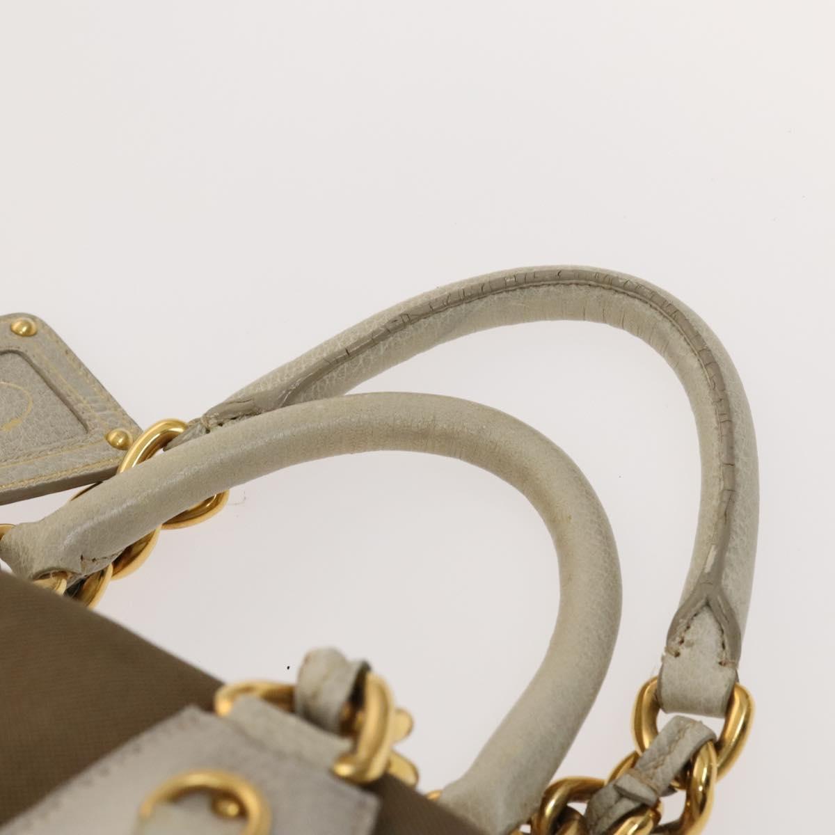 PRADA Hand Bag Canvas 2way Beige Gold Auth 117858