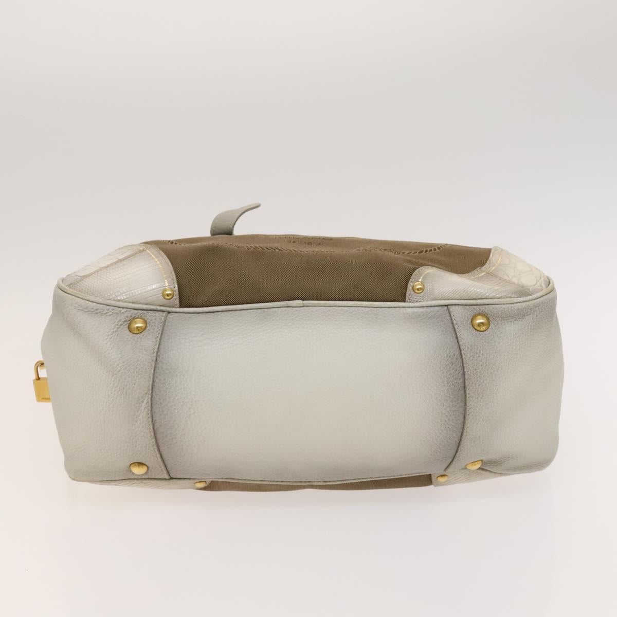 PRADA Hand Bag Canvas 2way Beige Gold Auth 117858