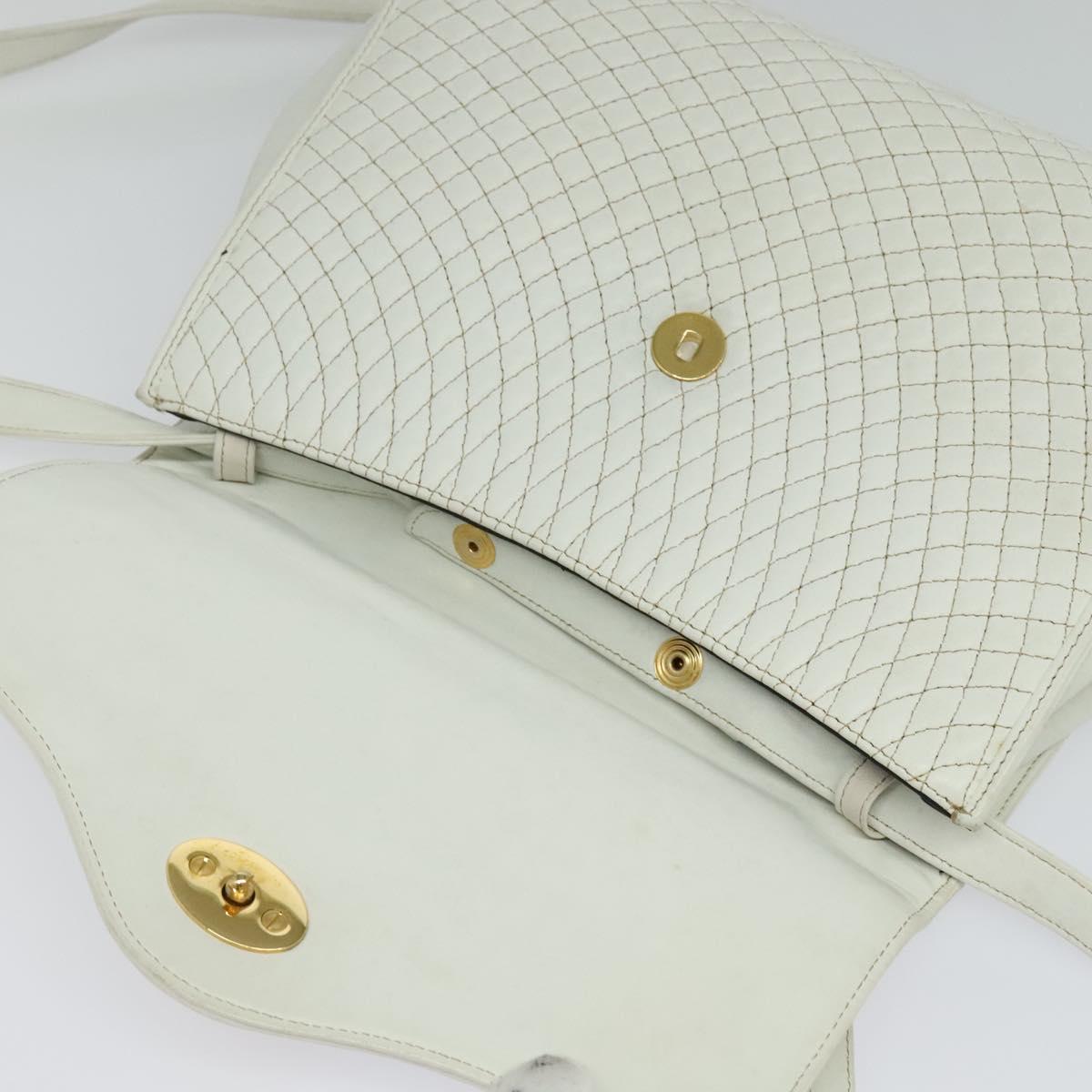 BALLY Hand Bag Leather 2way White Gold Auth 117861