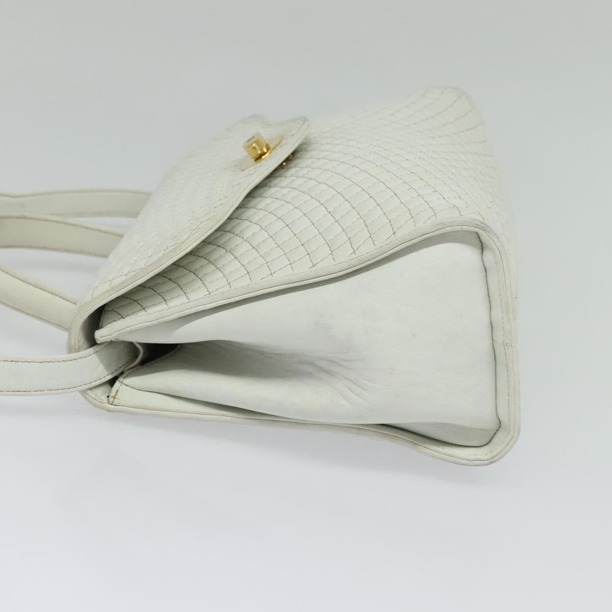 BALLY Hand Bag Leather 2way White Gold Auth 117861