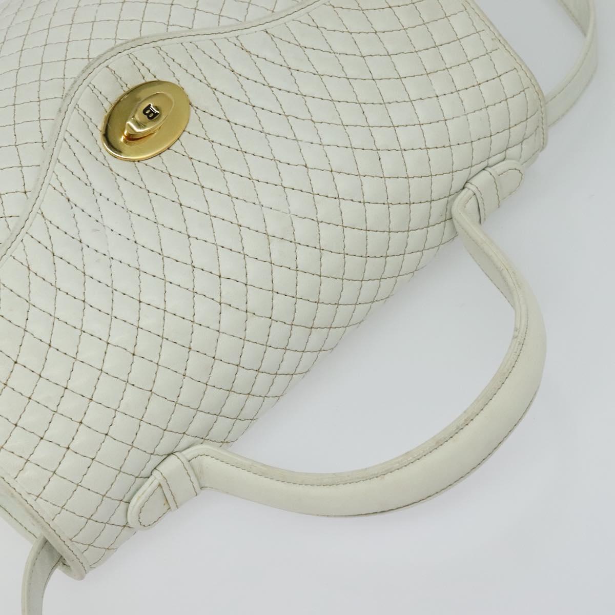 BALLY Hand Bag Leather 2way White Gold Auth 117861