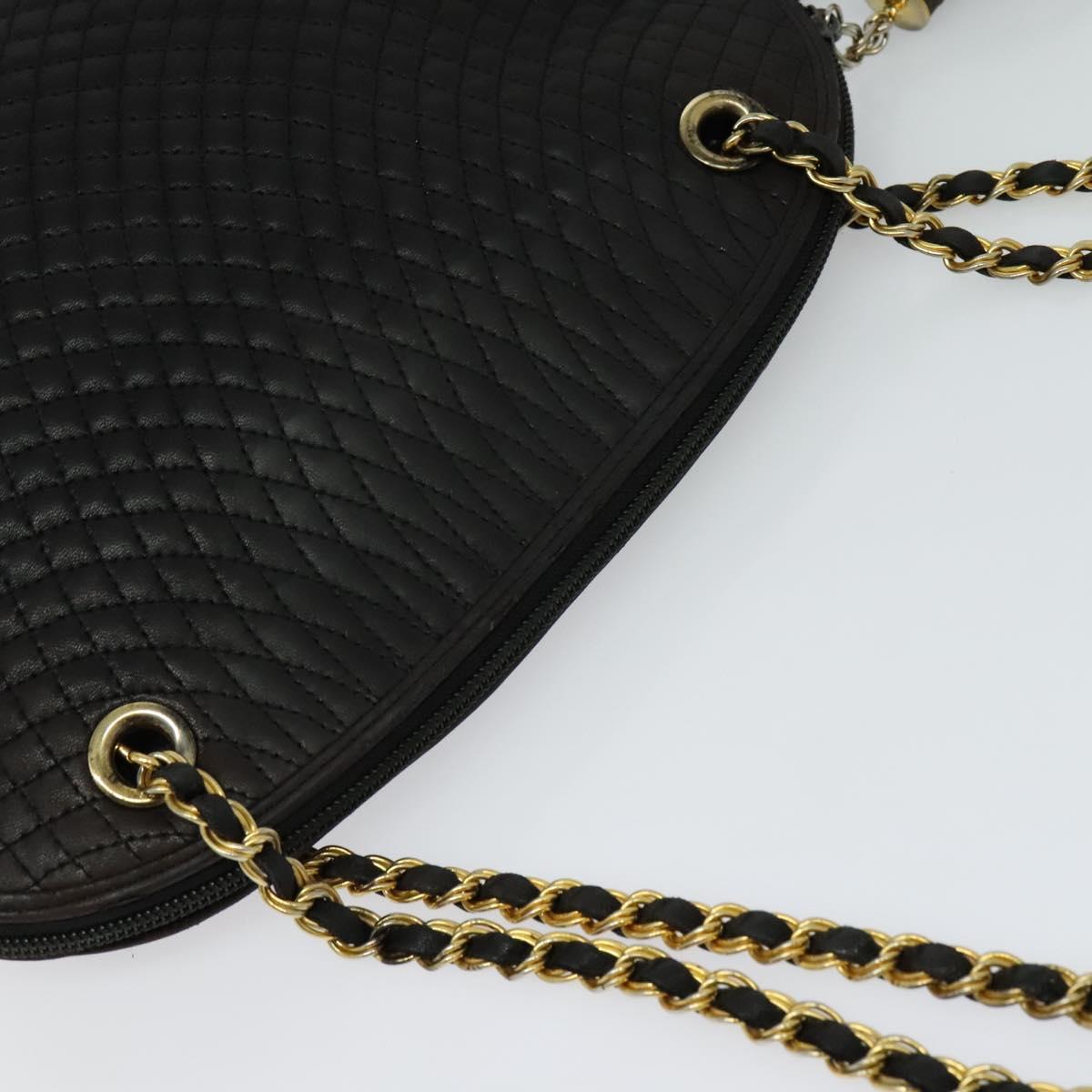 BALLY Chain Shoulder Bag Leather Black Auth 117884