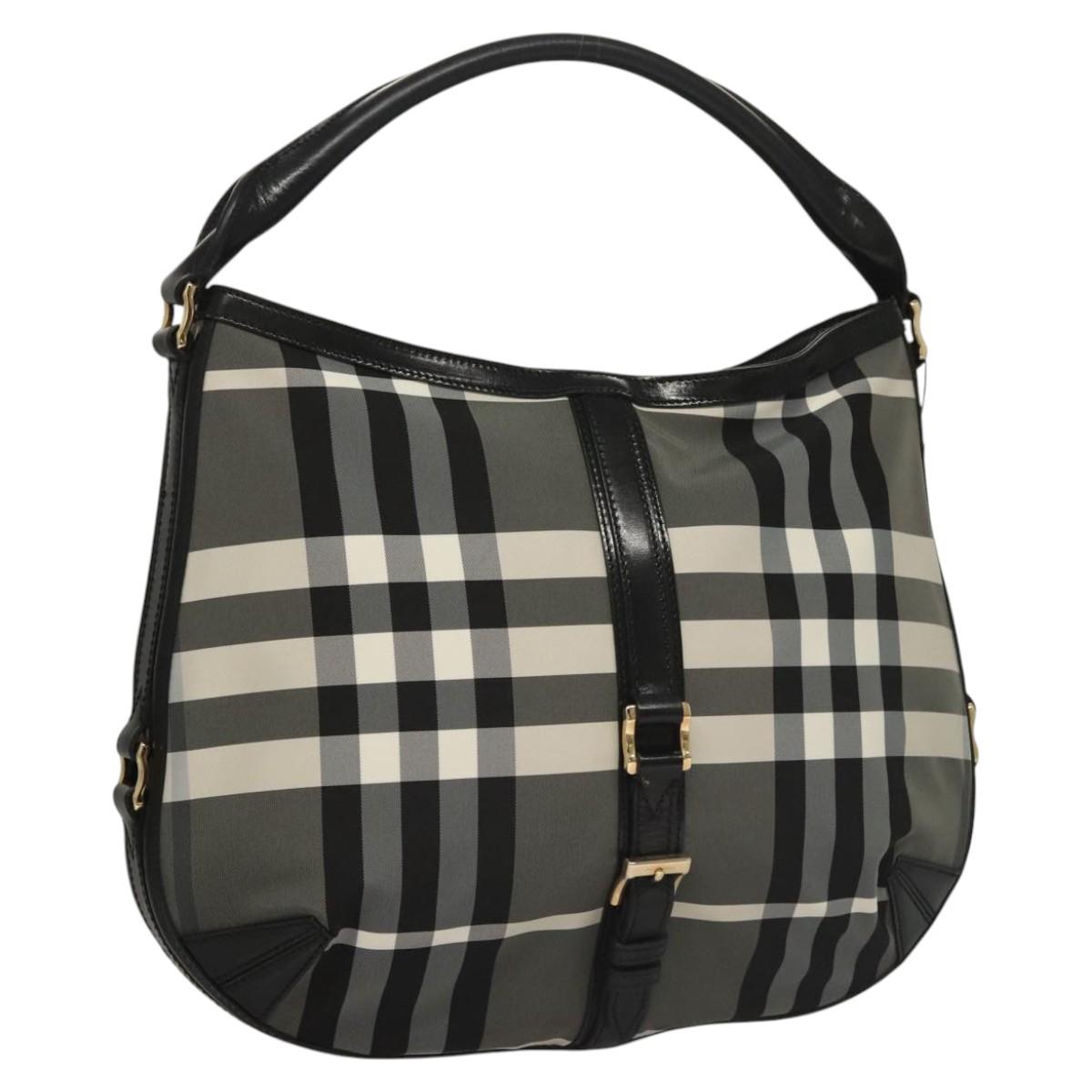 BURBERRY Nova Check Shoulder Bag Nylon Black Gold Auth 117888