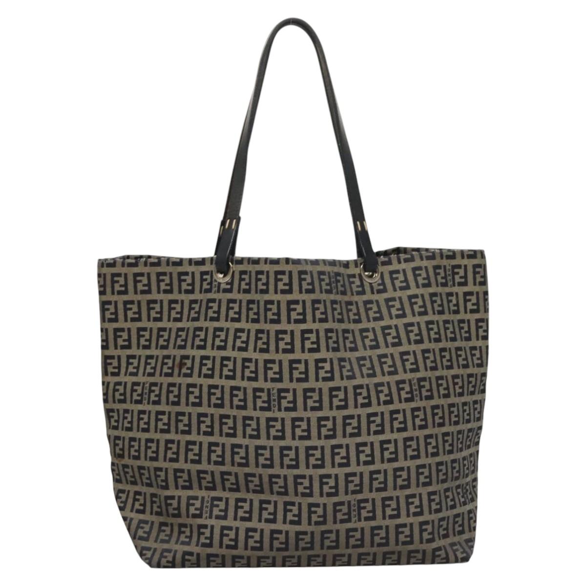 FENDI Zucchino Canvas Tote Bag Nylon Navy Silver Auth 117895