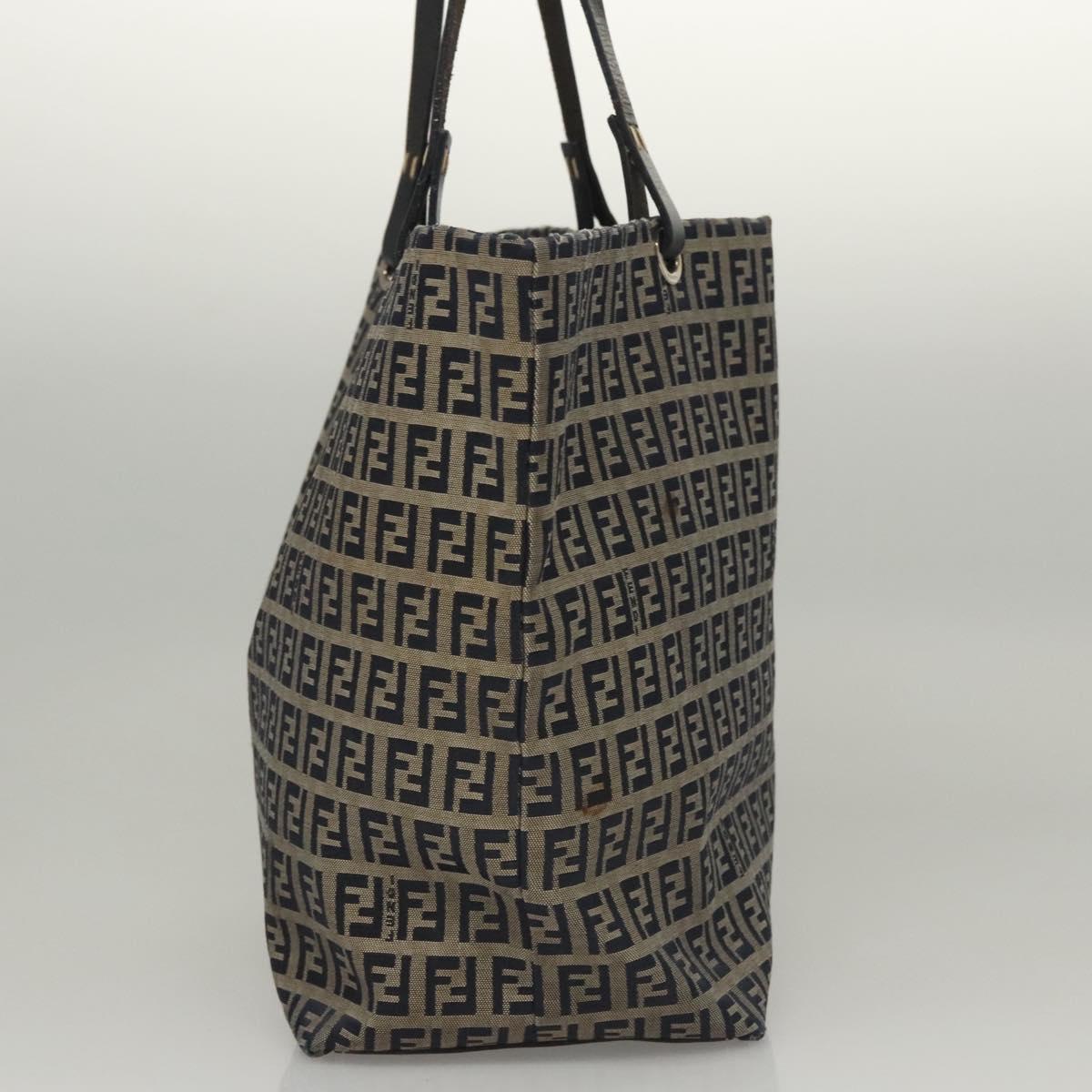 FENDI Zucchino Canvas Tote Bag Nylon Navy Silver Auth 117895