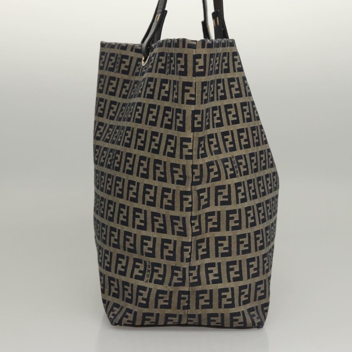 FENDI Zucchino Canvas Tote Bag Nylon Navy Silver Auth 117895