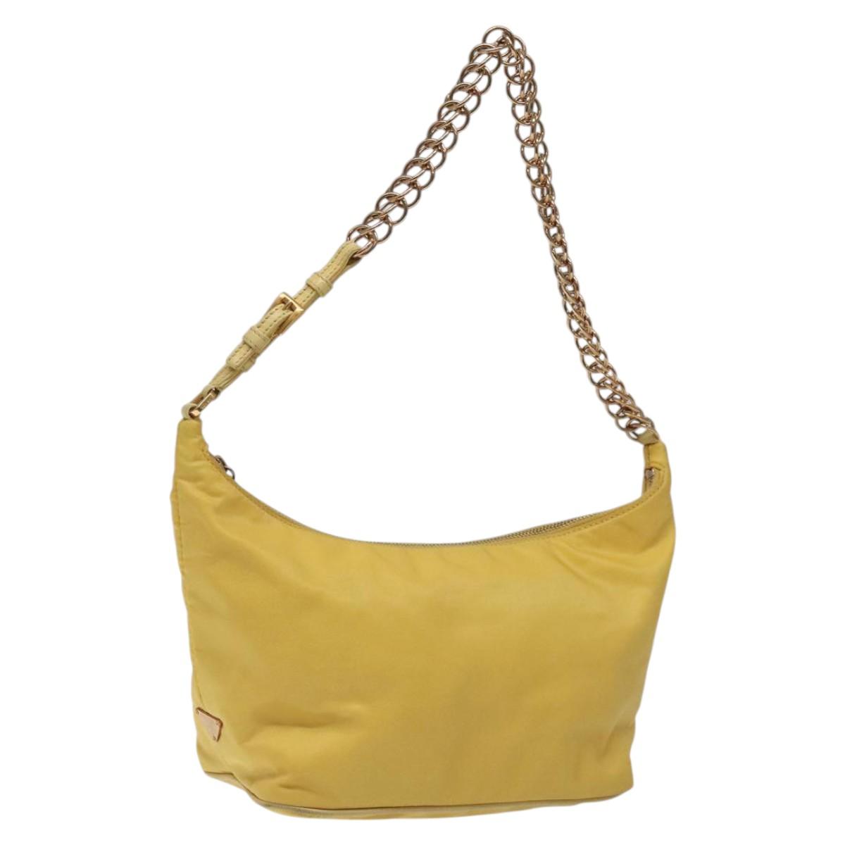 PRADA Chain Shoulder Bag Nylon Yellow Gold Auth 117900A