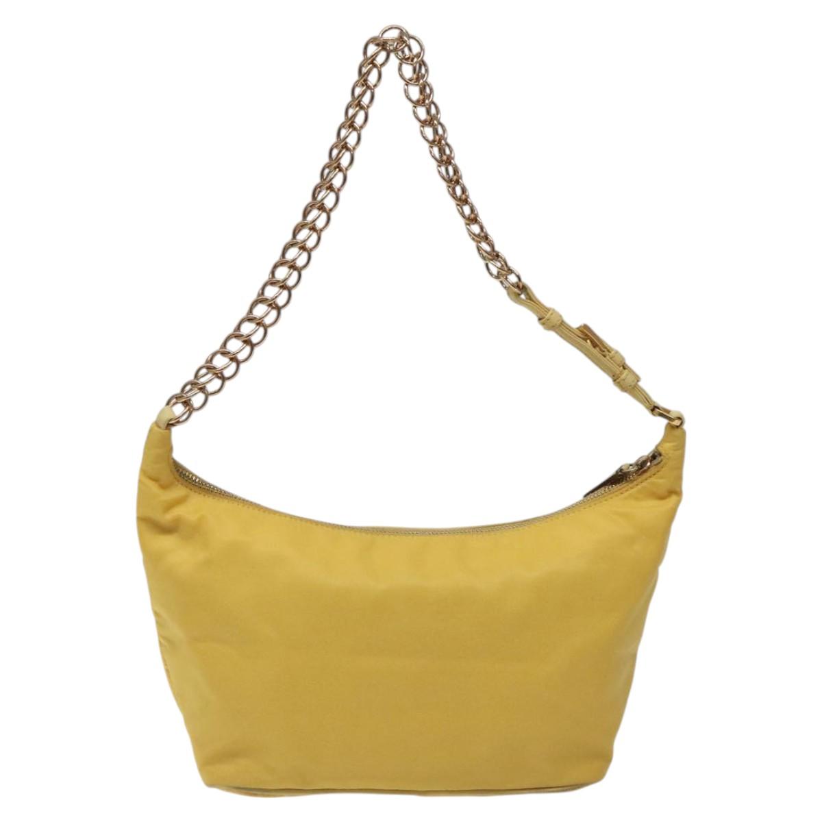 PRADA Chain Shoulder Bag Nylon Yellow Gold Auth 117900A