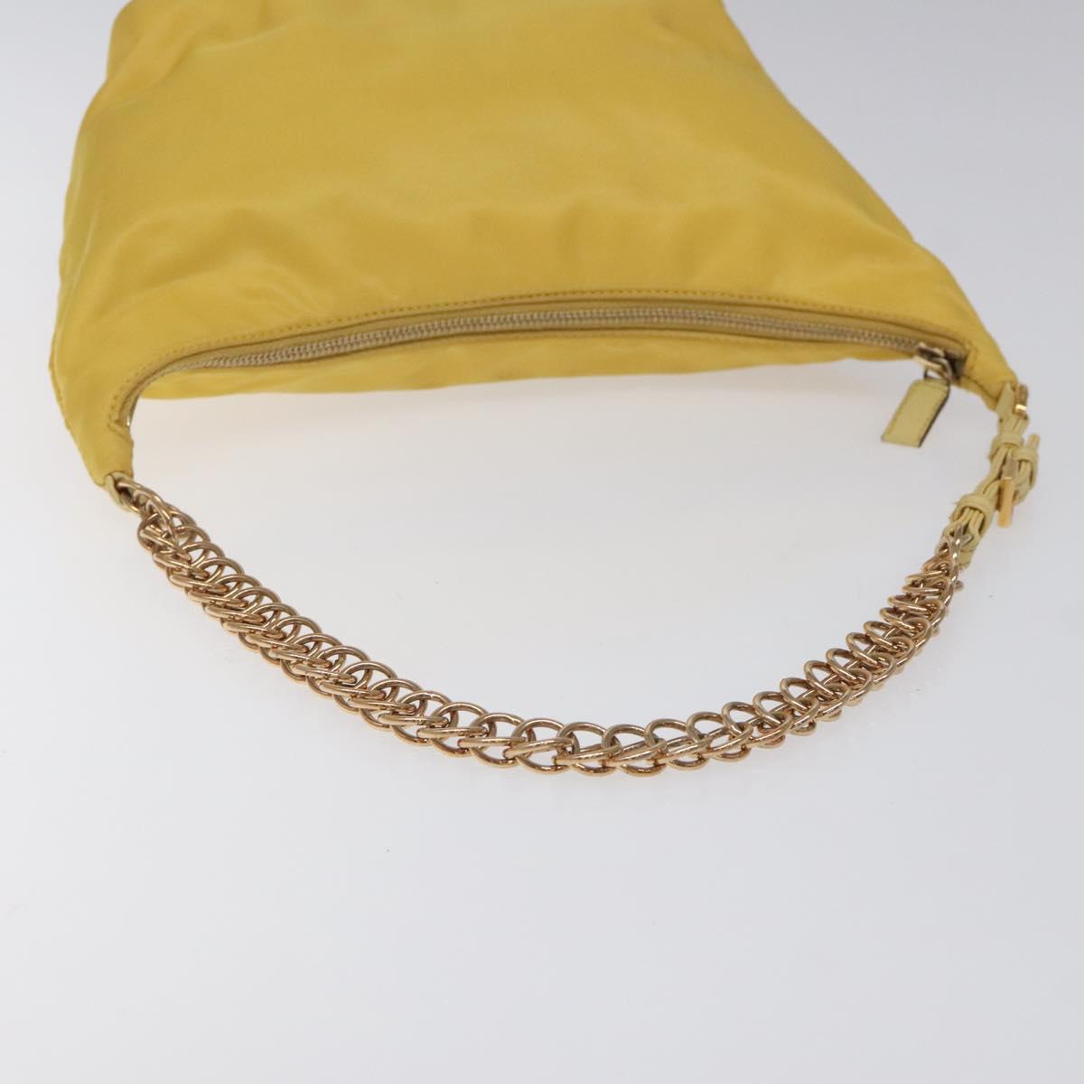 PRADA Chain Shoulder Bag Nylon Yellow Gold Auth 117900A