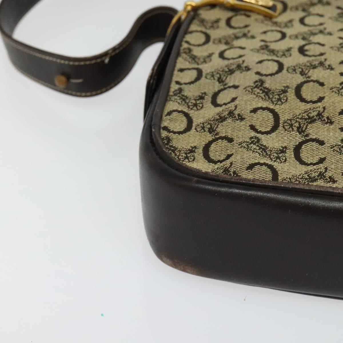 CELINE C Sulky Shoulder Bag Canvas Beige Gold Auth 117907