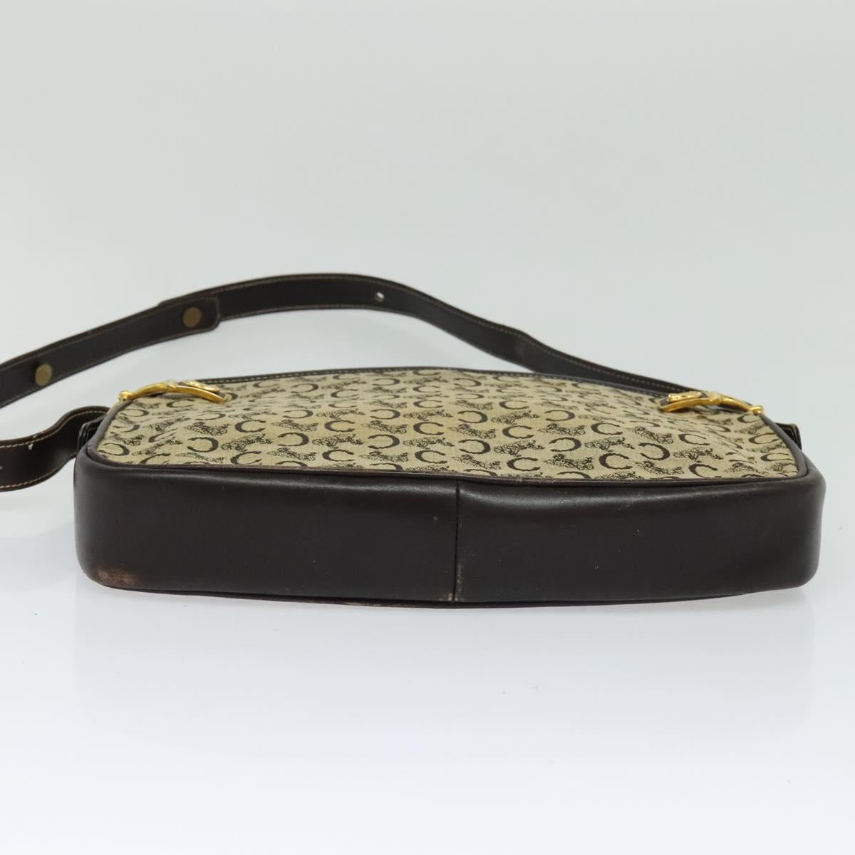 CELINE C Sulky Shoulder Bag Canvas Beige Gold Auth 117907