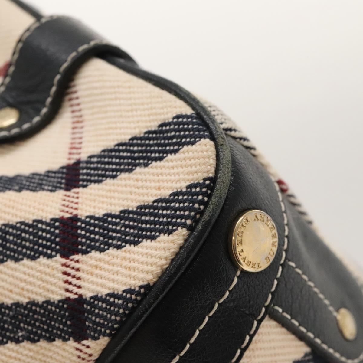 BURBERRY Nova Check Blue Label Tote Bag Canvas Beige Gold Auth 117928