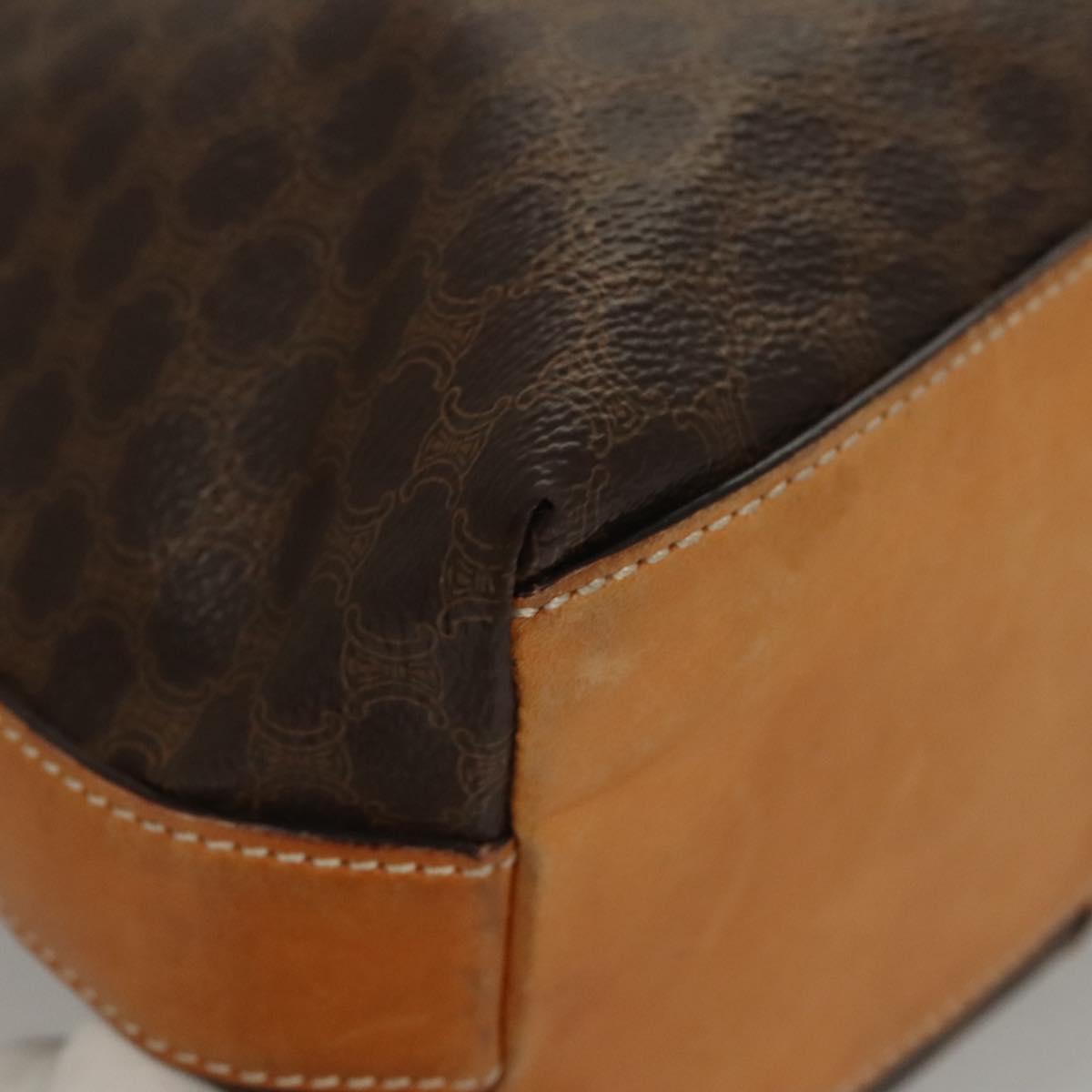 CELINE Macadam Canvas Shoulder Bag PVC Leather Brown Gold Auth 117957