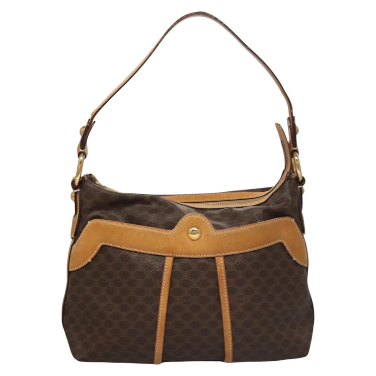CELINE Macadam Canvas Shoulder Bag PVC Leather Brown Gold Auth 117957