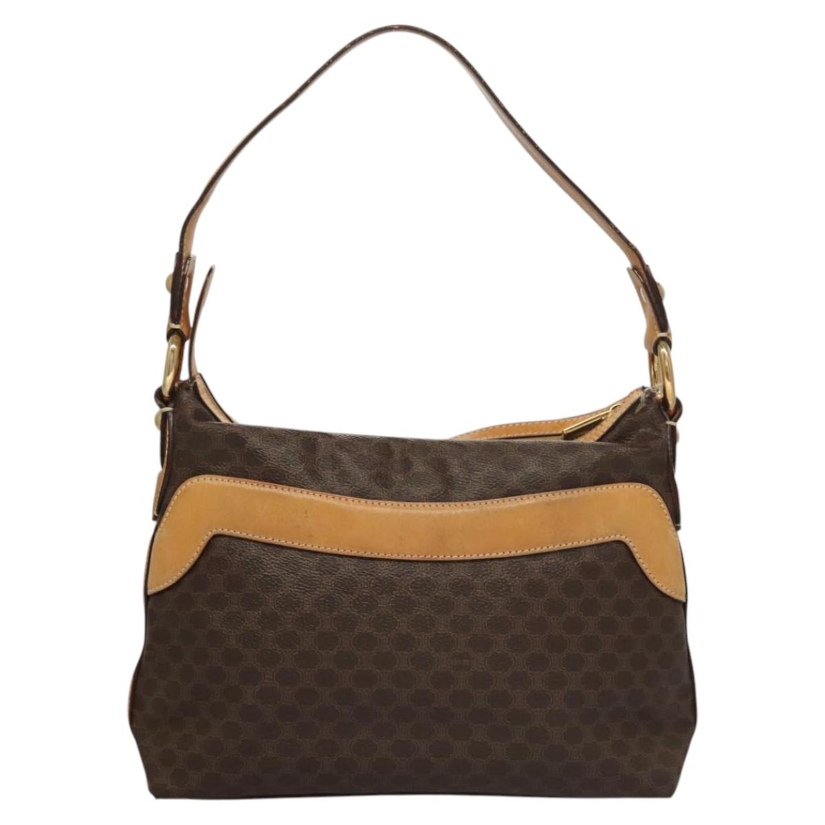 CELINE Macadam Canvas Shoulder Bag PVC Leather Brown Gold Auth 117957