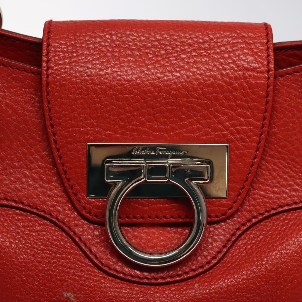 Salvatore Ferragamo Gancini Shoulder Bag Leather Red Silver Auth 117972