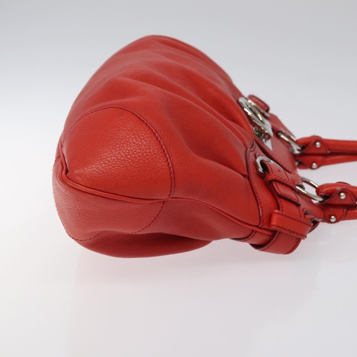 Salvatore Ferragamo Gancini Shoulder Bag Leather Red Silver Auth 117972