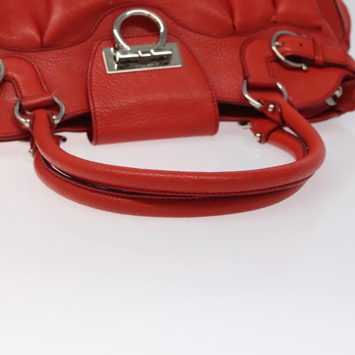 Salvatore Ferragamo Gancini Shoulder Bag Leather Red Silver Auth 117972