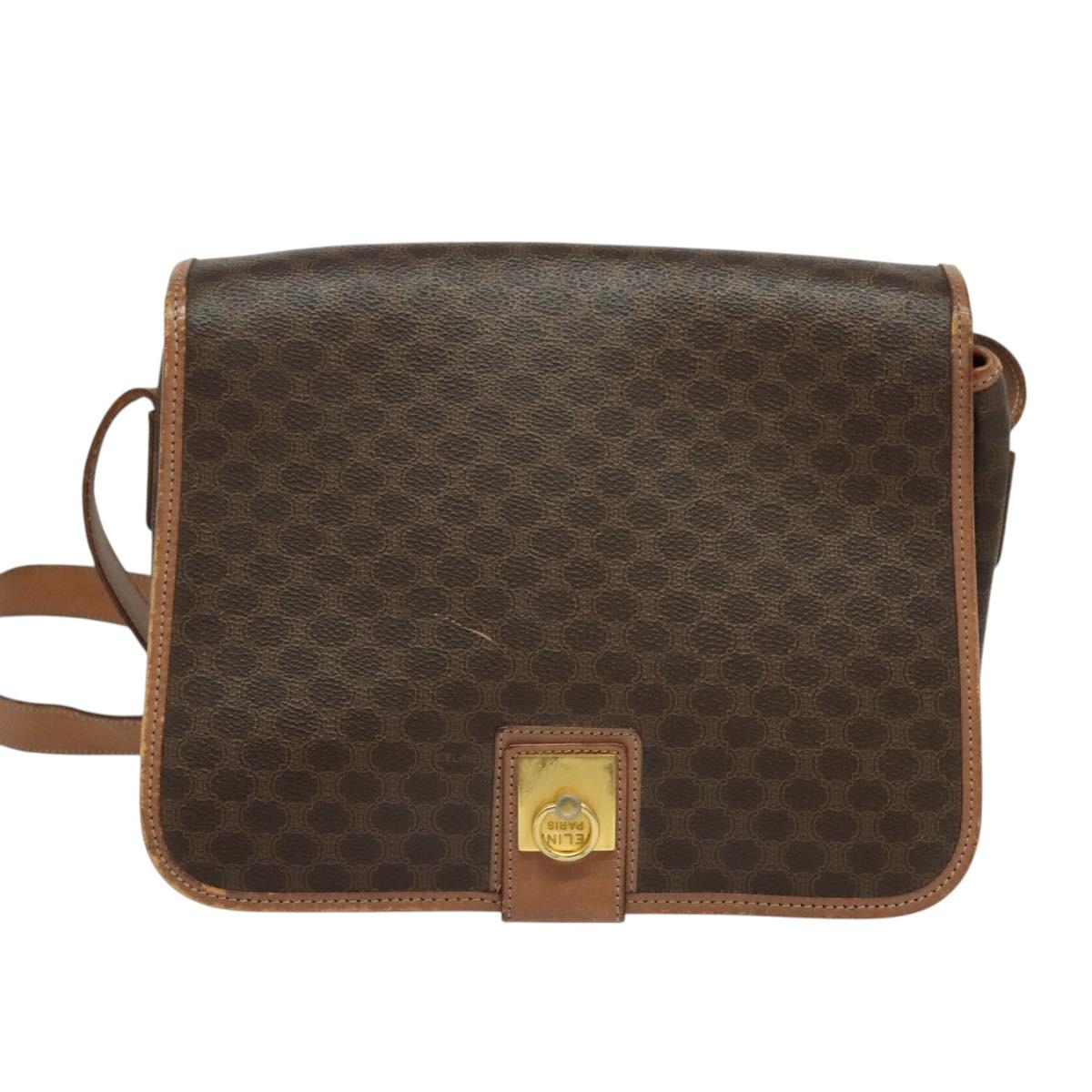 CELINE Macadam Canvas Shoulder Bag PVC Leather Brown Gold Auth 117973