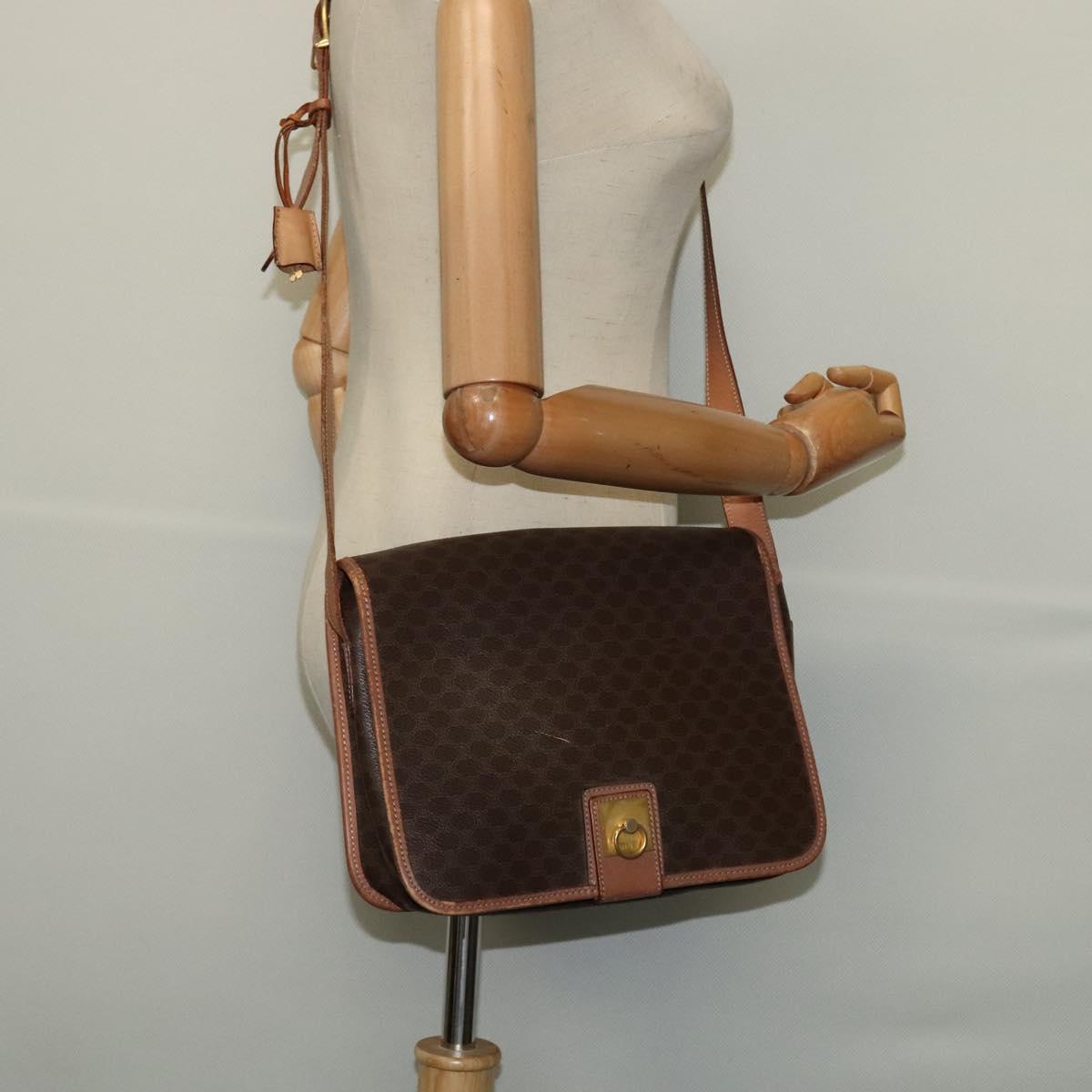 CELINE Macadam Canvas Shoulder Bag PVC Leather Brown Gold Auth 117973