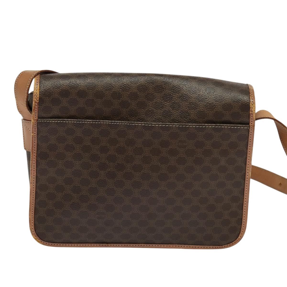 CELINE Macadam Canvas Shoulder Bag PVC Leather Brown Gold Auth 117973