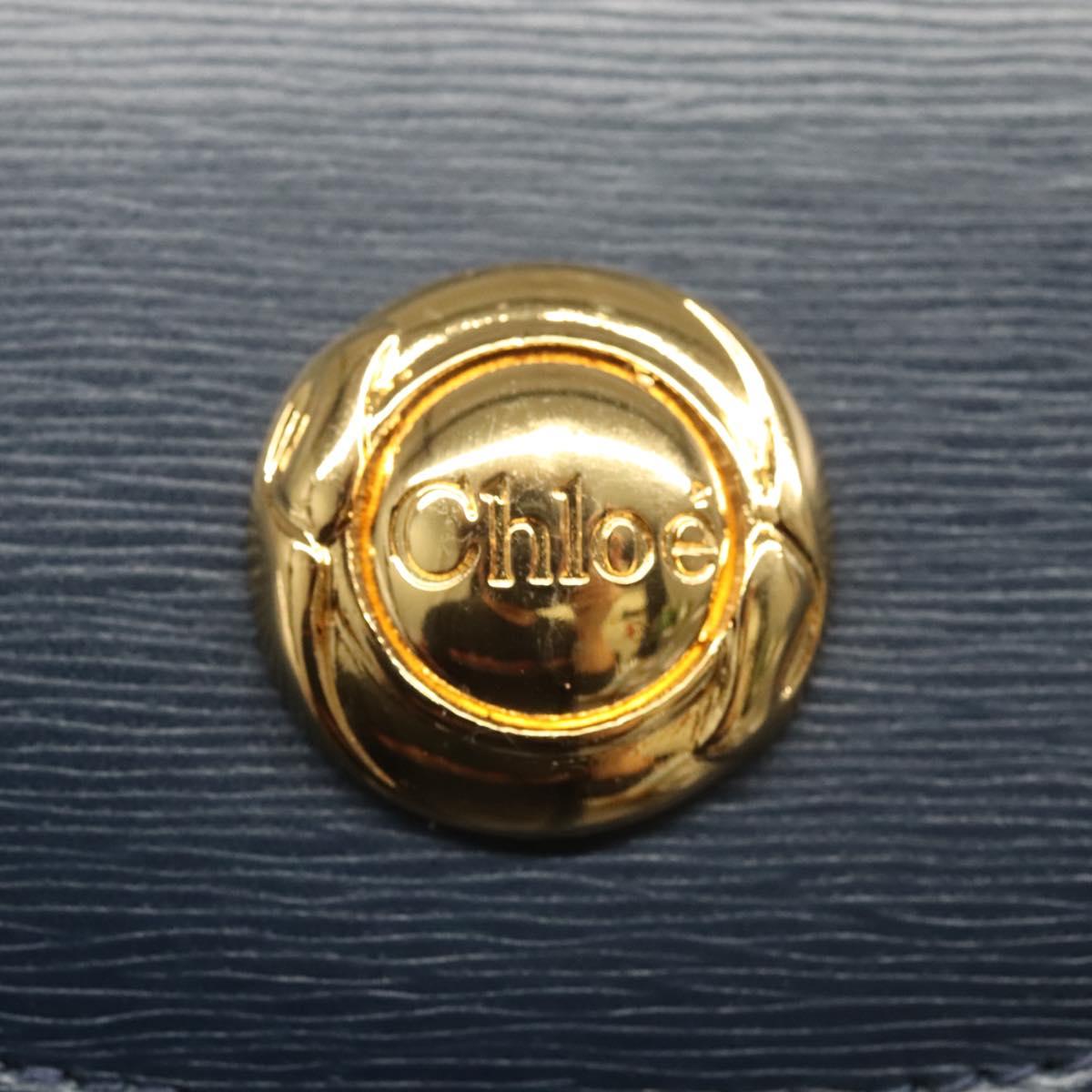 Chloe Chain Shoulder Bag Leather Navy Gold Auth 117976