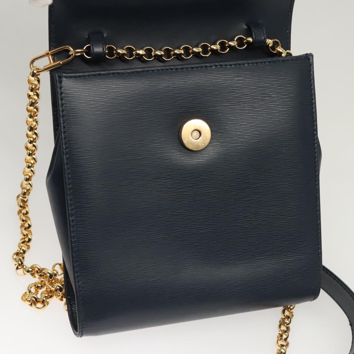 Chloe Chain Shoulder Bag Leather Navy Gold Auth 117976