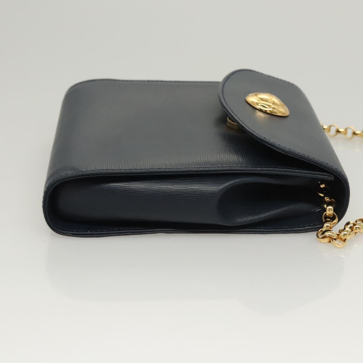 Chloe Chain Shoulder Bag Leather Navy Gold Auth 117976
