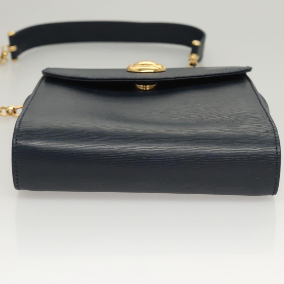 Chloe Chain Shoulder Bag Leather Navy Gold Auth 117976