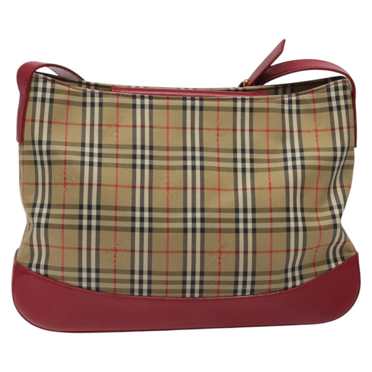 Burberrys Nova Check Shoulder Bag Canvas Beige Gold Auth 117995