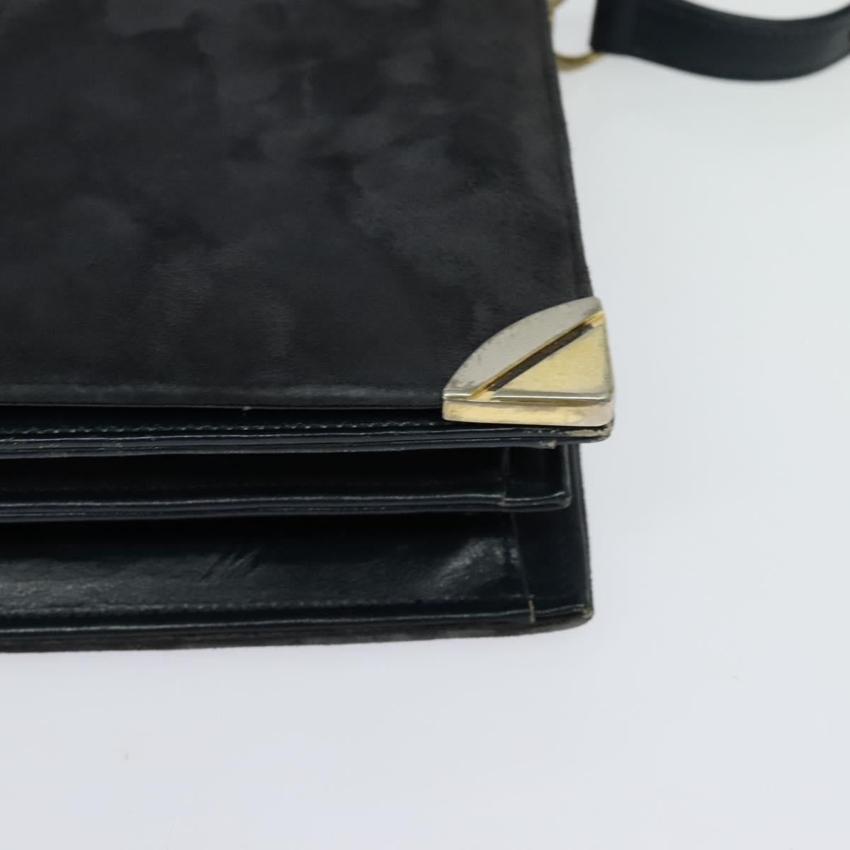 CELINE Shoulder Bag Suede Navy Gold Auth 118002