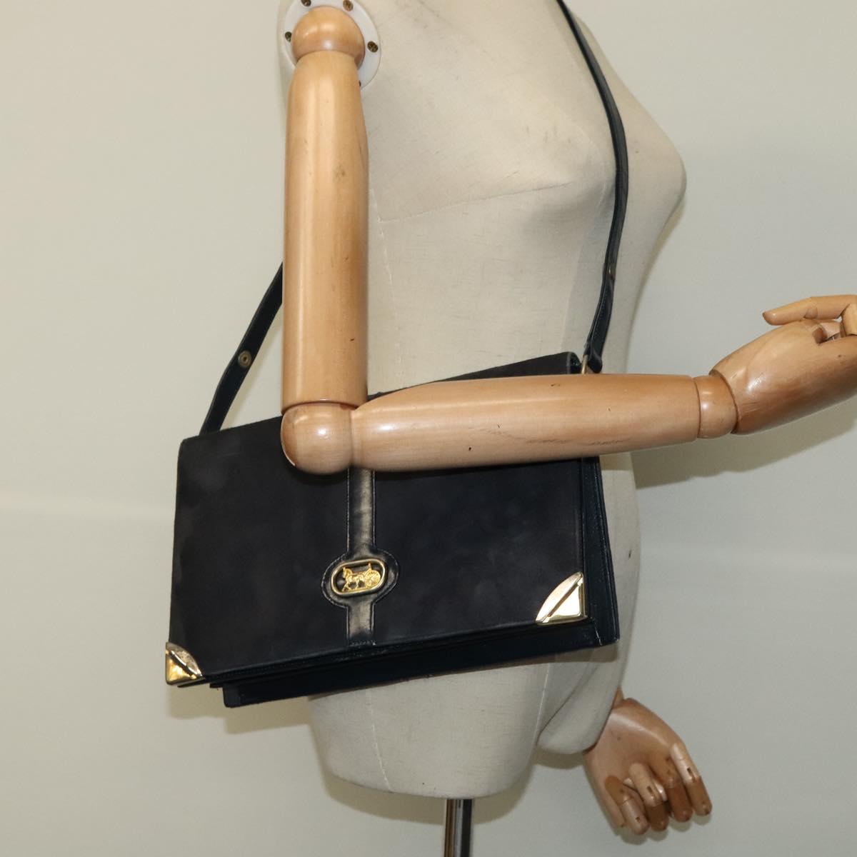 CELINE Shoulder Bag Suede Navy Gold Auth 118002