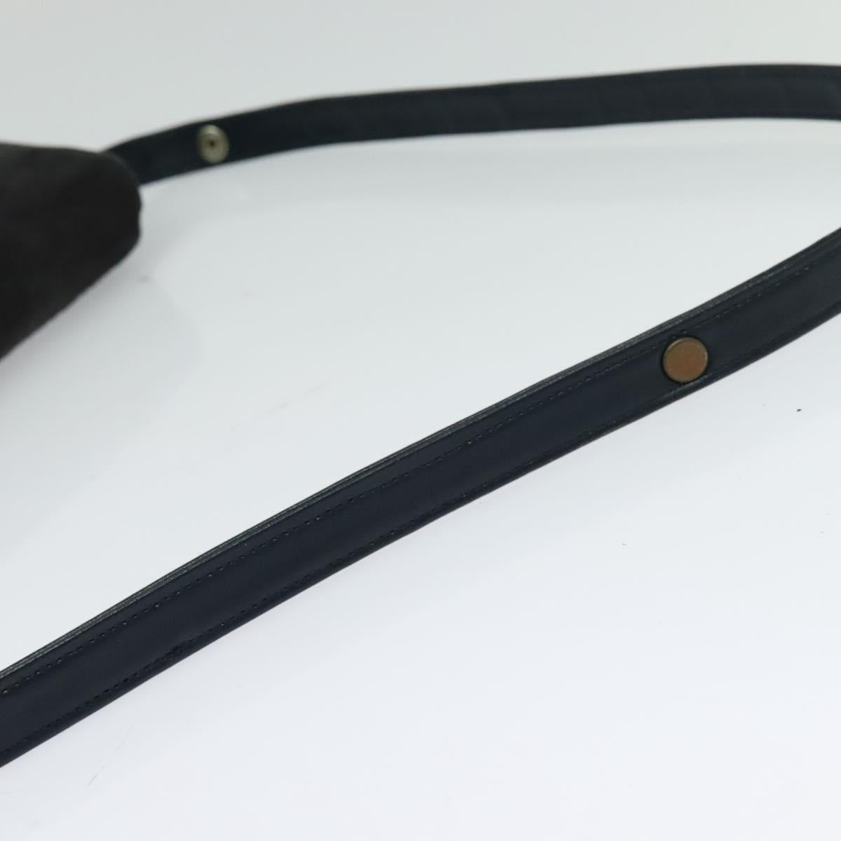 CELINE Shoulder Bag Suede Navy Gold Auth 118002