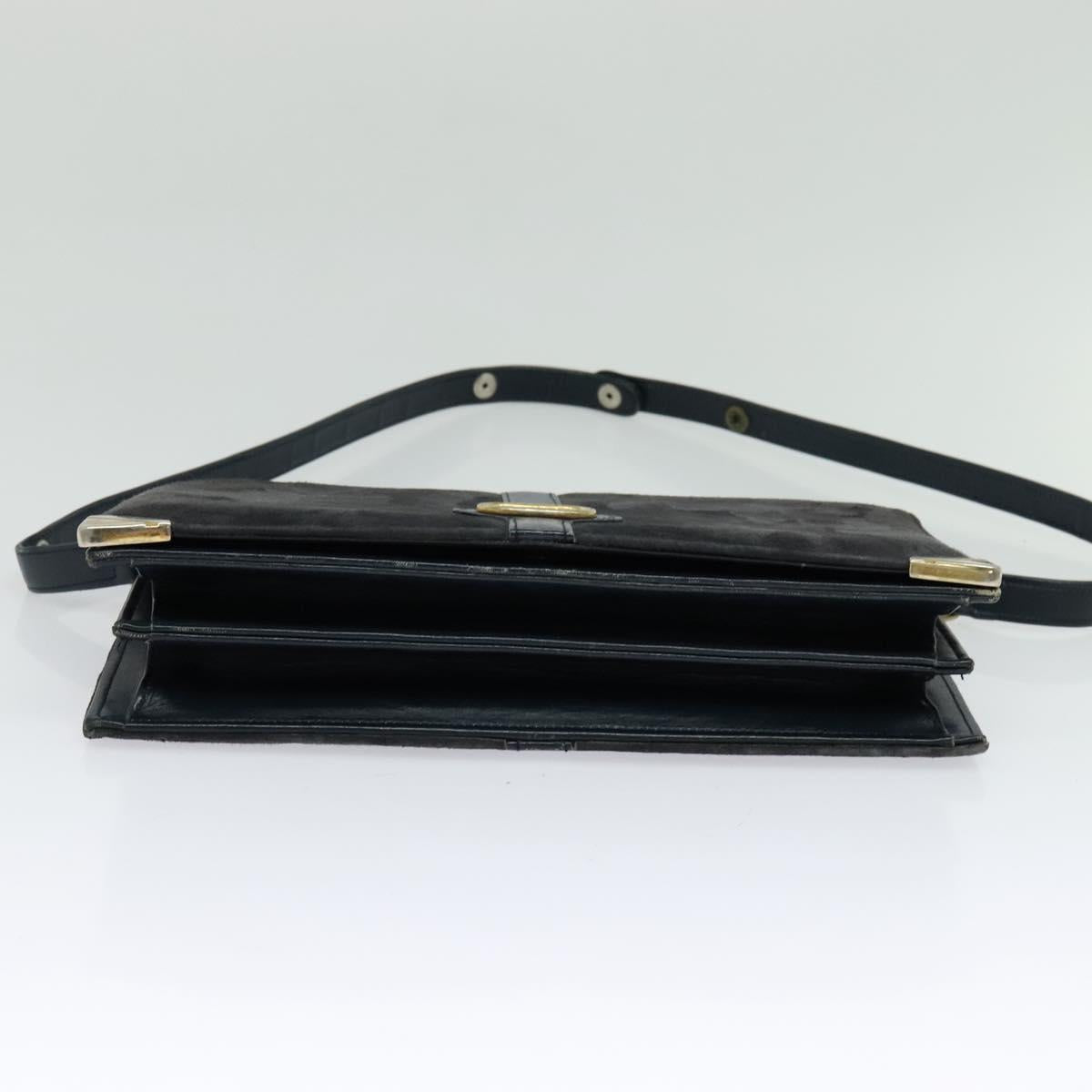 CELINE Shoulder Bag Suede Navy Gold Auth 118002