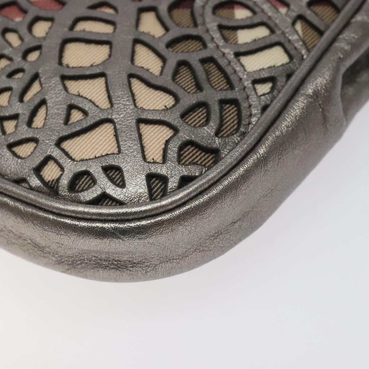 BURBERRY Nova Check Accessory Pouch Leather Silver Auth 118011