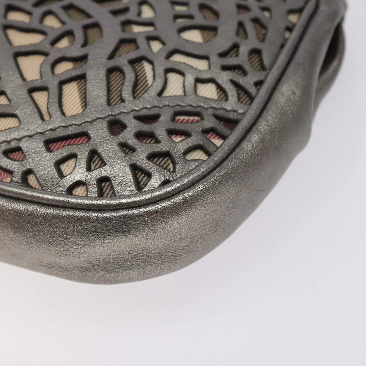 BURBERRY Nova Check Accessory Pouch Leather Silver Auth 118011