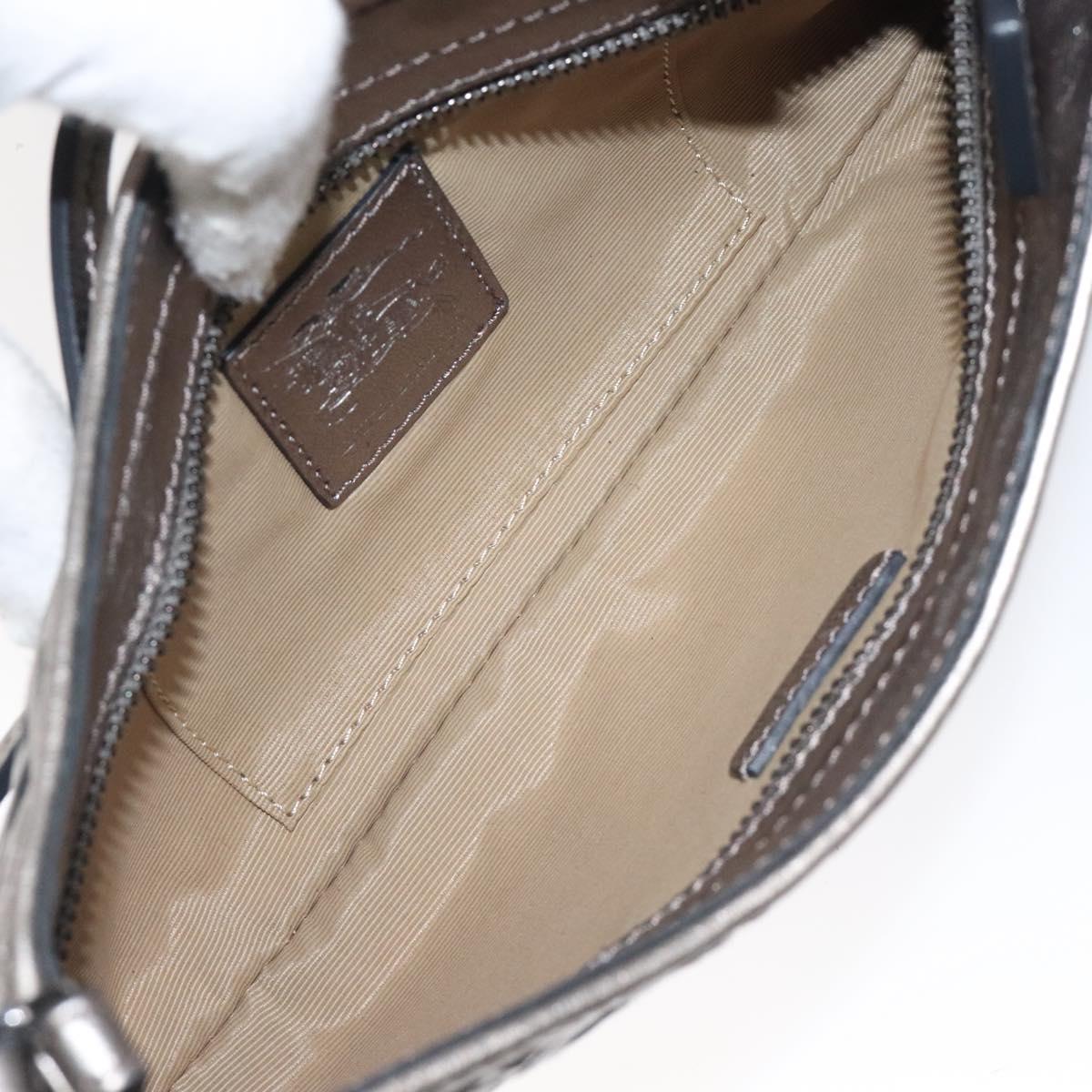 BURBERRY Nova Check Accessory Pouch Leather Silver Auth 118011