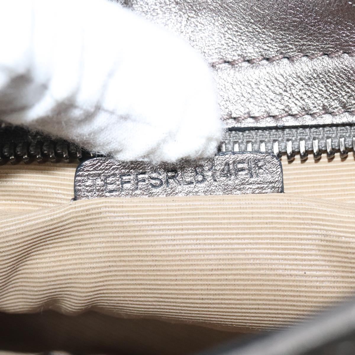 BURBERRY Nova Check Accessory Pouch Leather Silver Auth 118011