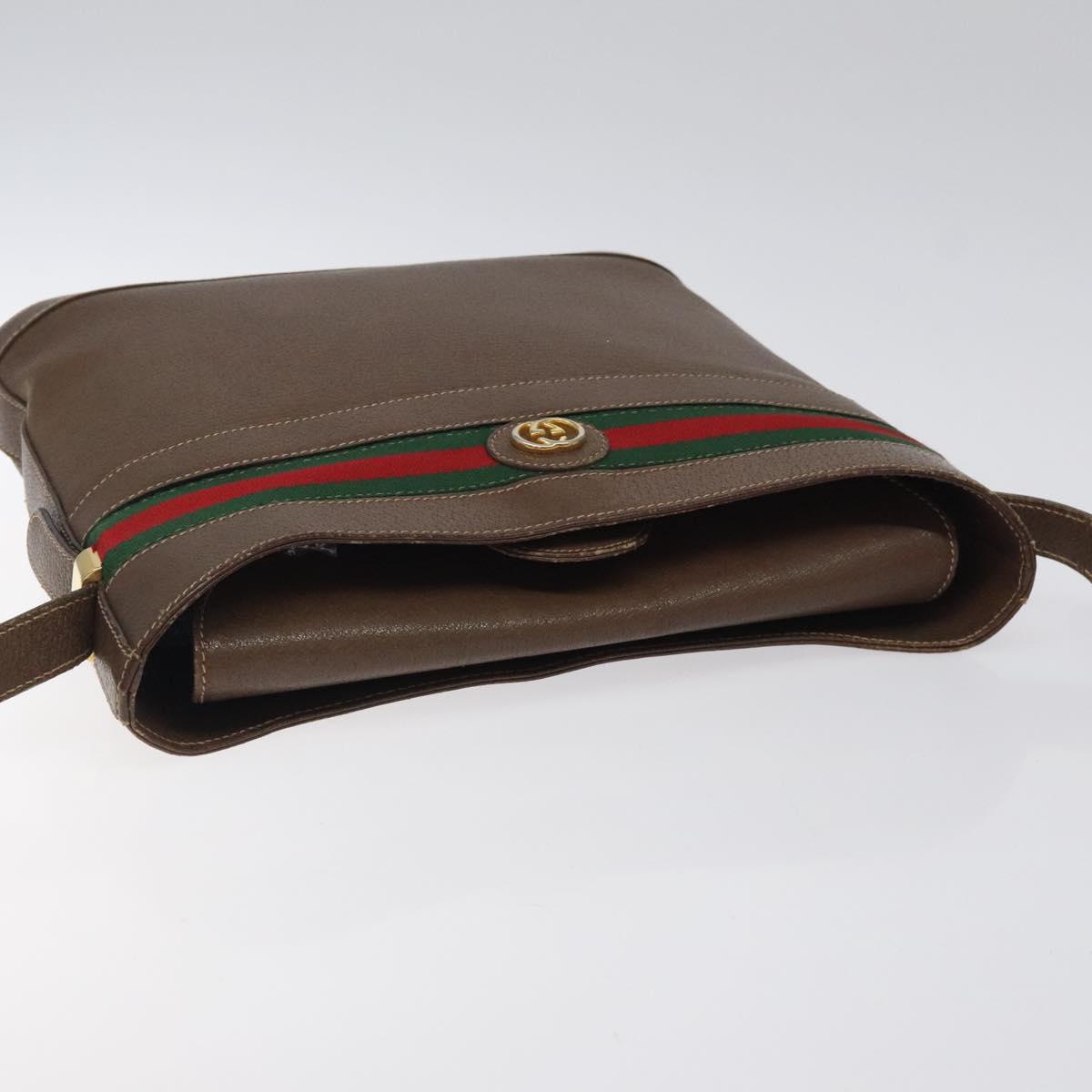 GUCCI Web Sherry Line Shoulder Bag Leather Brown Gold 001 01/13 0938 Auth 118015