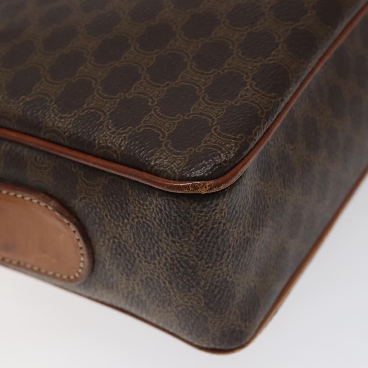 CELINE Macadam Canvas Shoulder Bag PVC Leather Brown Gold Auth 118020
