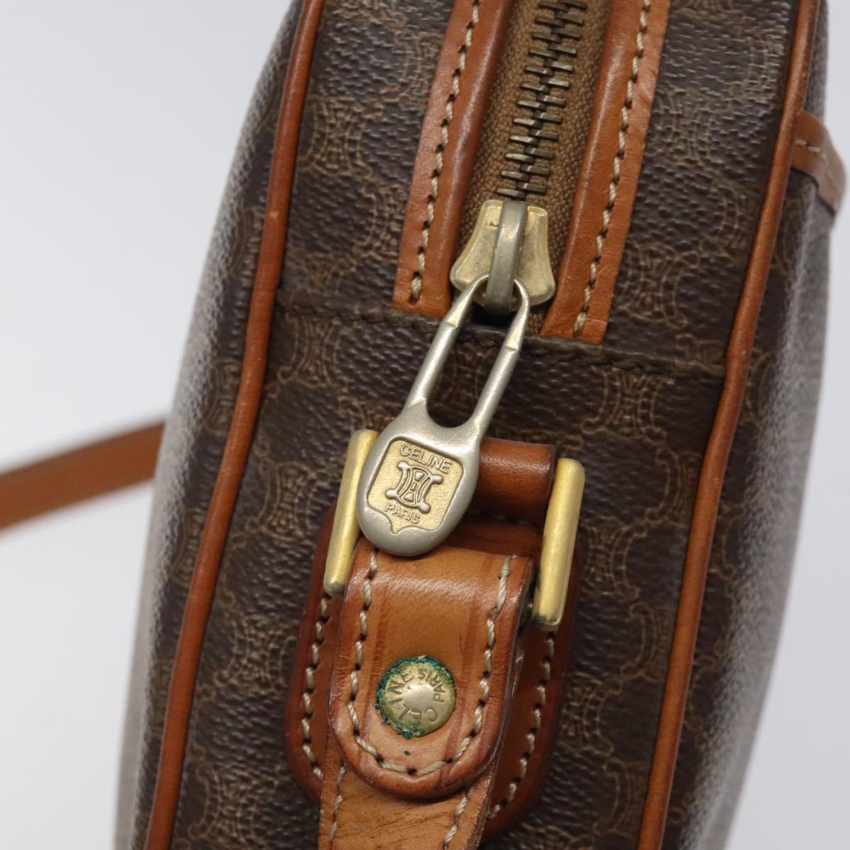 CELINE Macadam Canvas Shoulder Bag PVC Leather Brown Gold Auth 118020