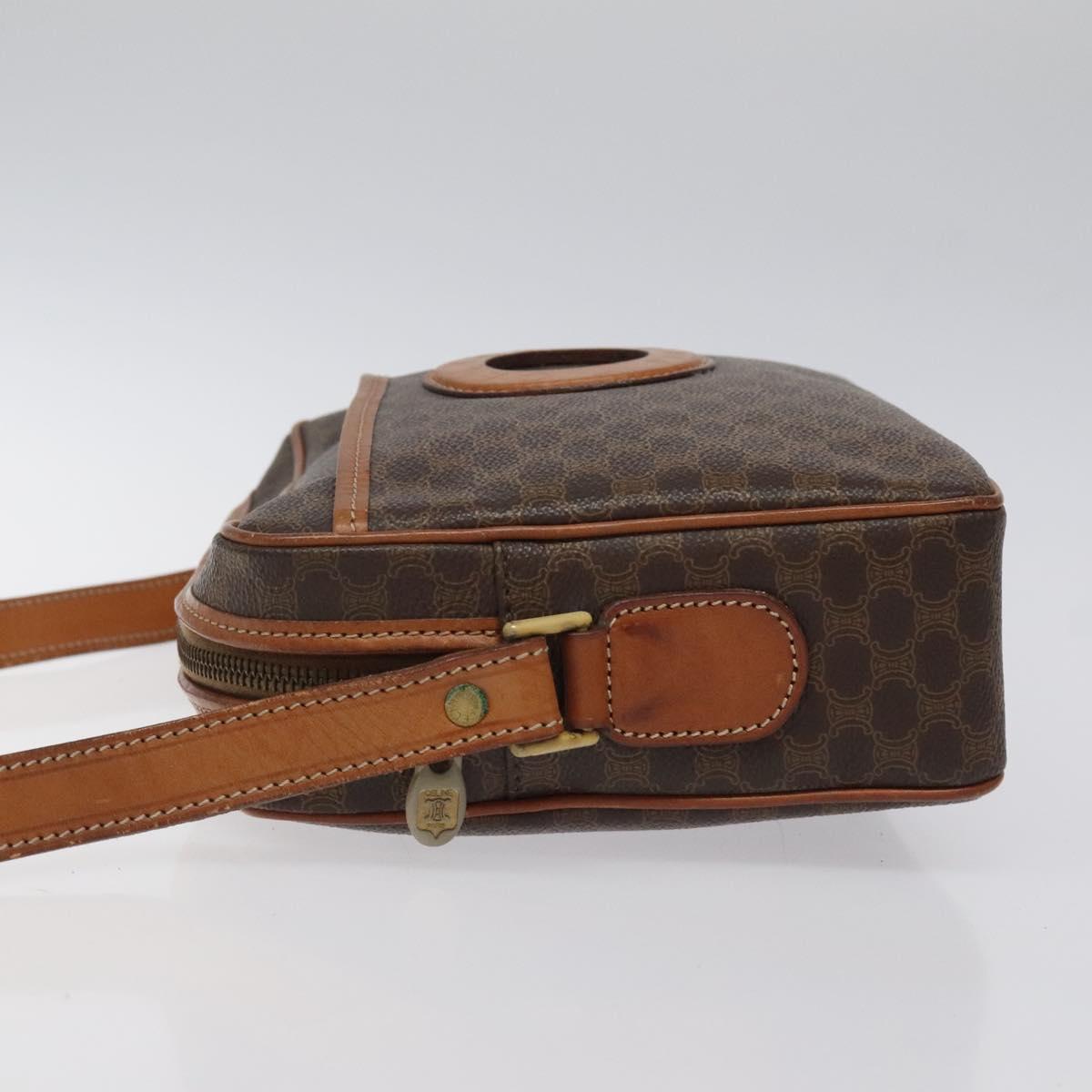 CELINE Macadam Canvas Shoulder Bag PVC Leather Brown Gold Auth 118020