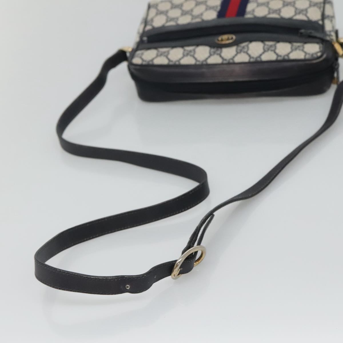 GUCCI GG Supreme Sherry Line Shoulder Bag PVC Navy Gold 32.001.3654 Auth 118021