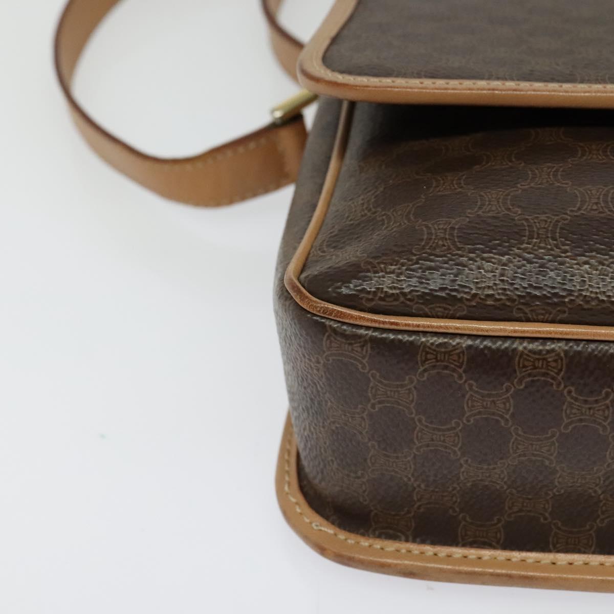 CELINE Macadam Canvas Circle Shoulder Bag PVC Leather Brown Gold Auth 118034